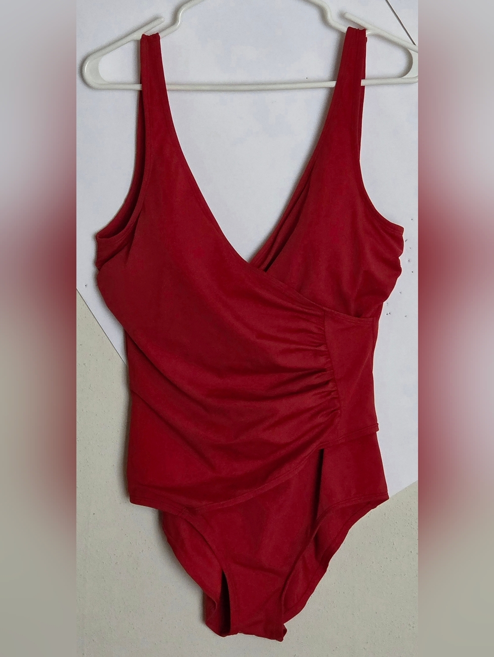 Red V-Neck Faux Wrap One-Piece Swimsuit (Sz. 10)